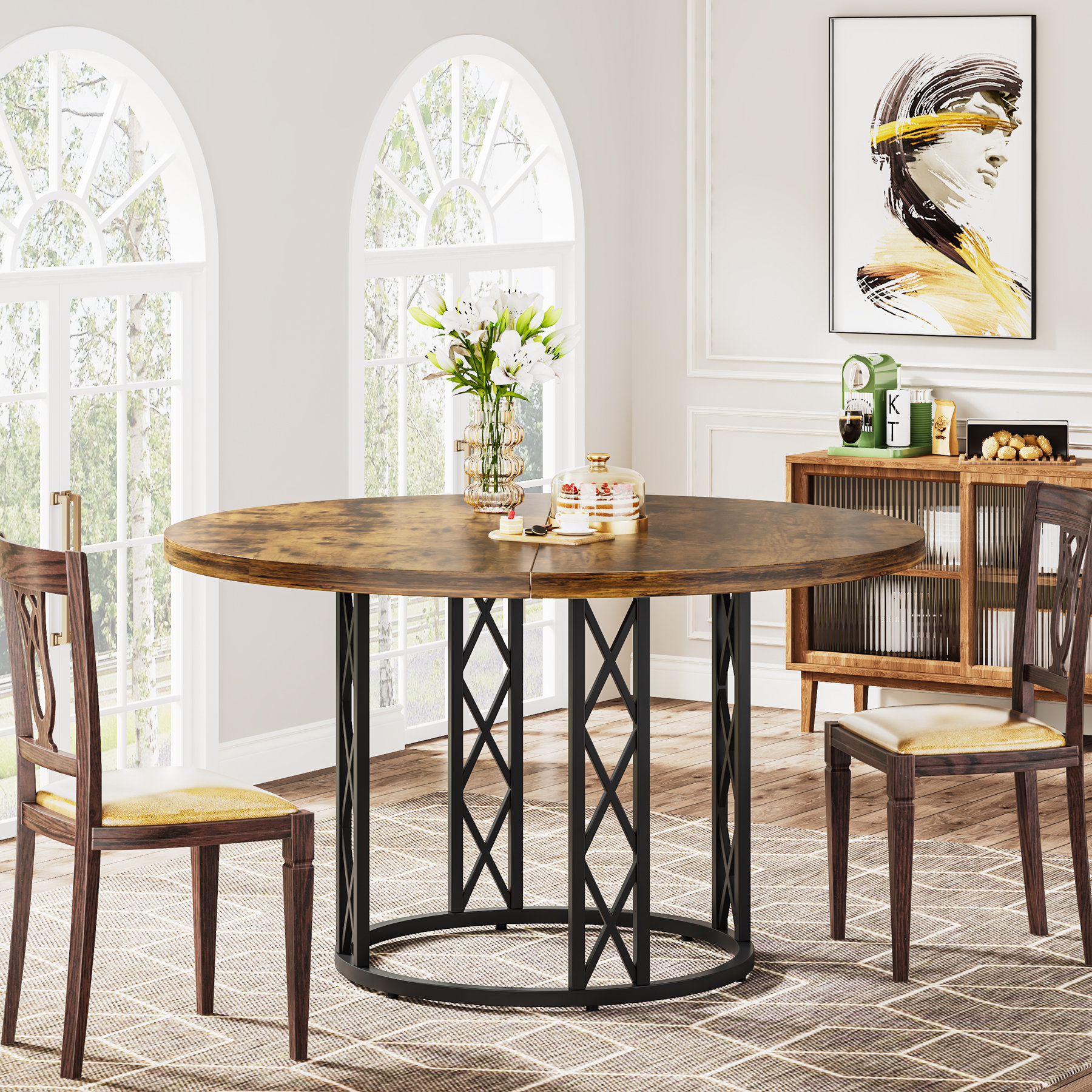 Breakwater Bay Axelrad 47" Round Dining Table for 4-6 People, Farmhouse ...